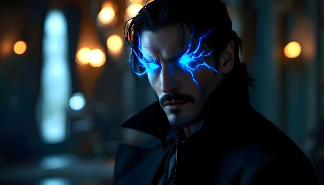Handsome Vampire with Piercing Eyes in Dramatic Lighting
