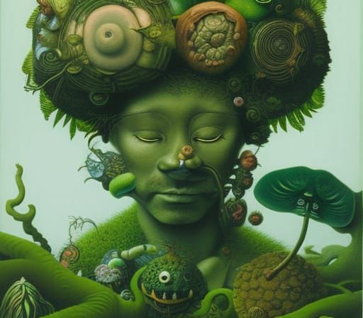 Moss Covered Tiki Gods in Surreal Jungle