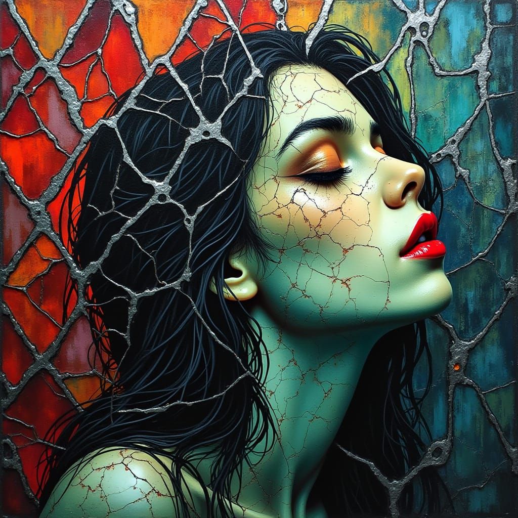 Eldritch Woman in Shattered Stained Glass