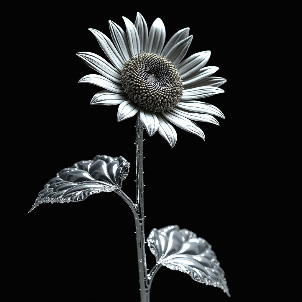 Fragile Chrome Sunflower: Hyperrealistic CGI Art