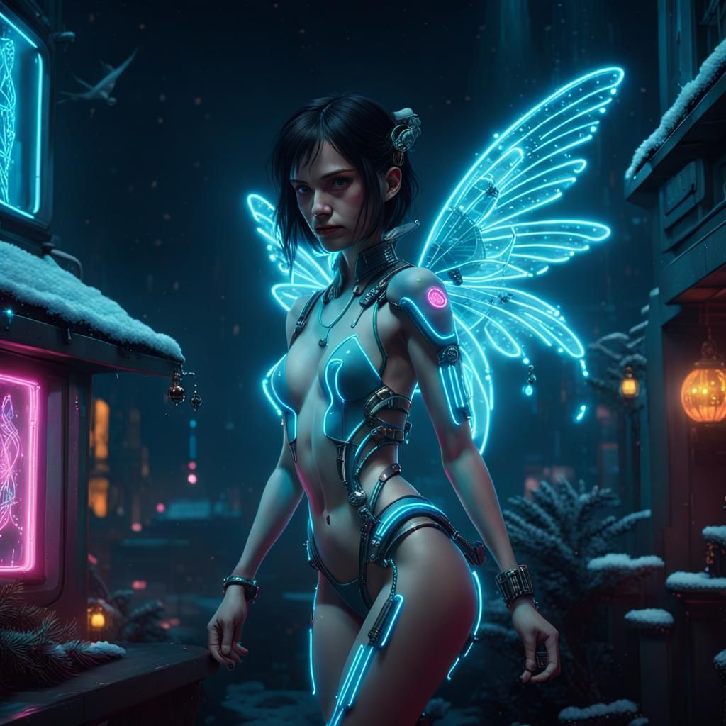 Bioluminescent Fairy-Tale Christmas in Cyberpunk Style