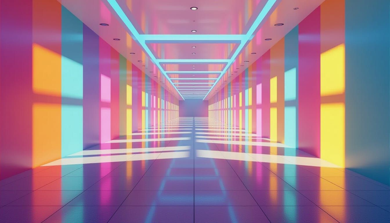 Futuristic Corridor with Colorful Shadows in Turrell Style