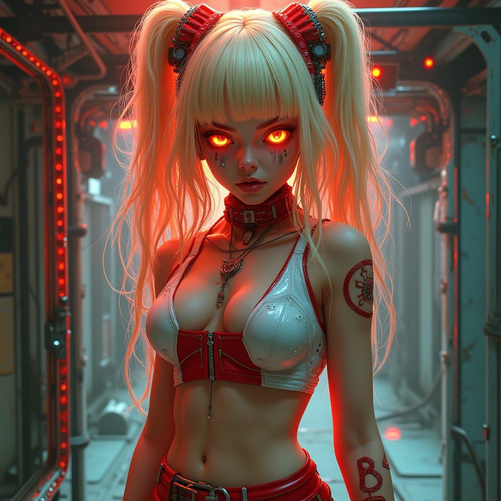 Cyberpunk Woman with Sci-Fi Implants in T-Pose