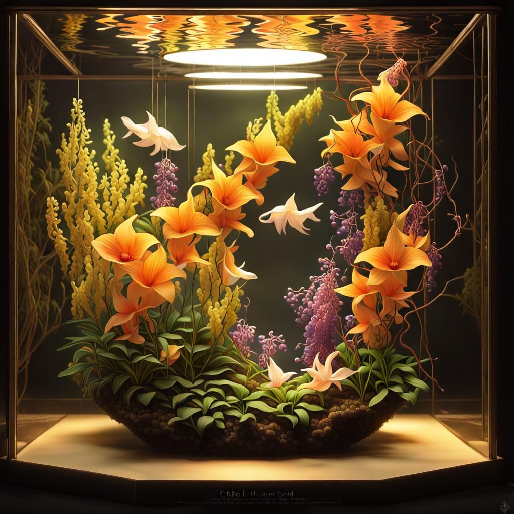 Surreal Ikebana Fish Tank in Fractal Art Style