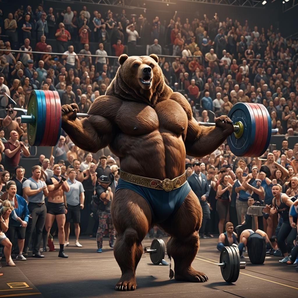 Anthropomorphic Bear Weightlifter in 3D Digital Art