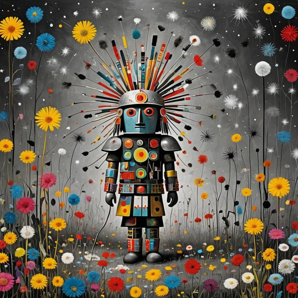 Kachina Doll in Surreal Dandelion Dreamscape
