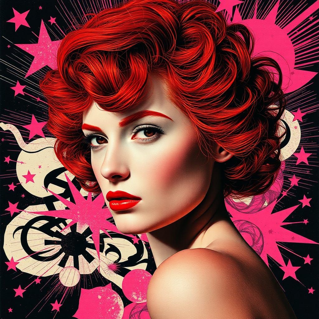 Intense Redhead in Dada-Inspired Surrealist Collage