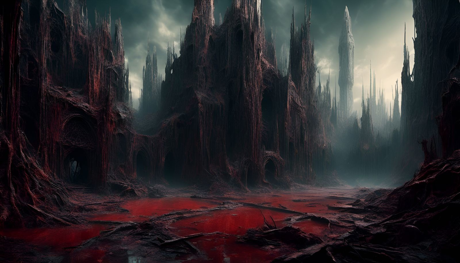 Alien Stone City Ruins in Macabre Style