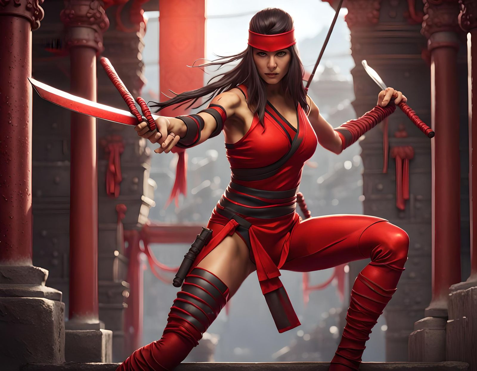 Elektra Natchios in Red Ninja Gear, Matte Painting