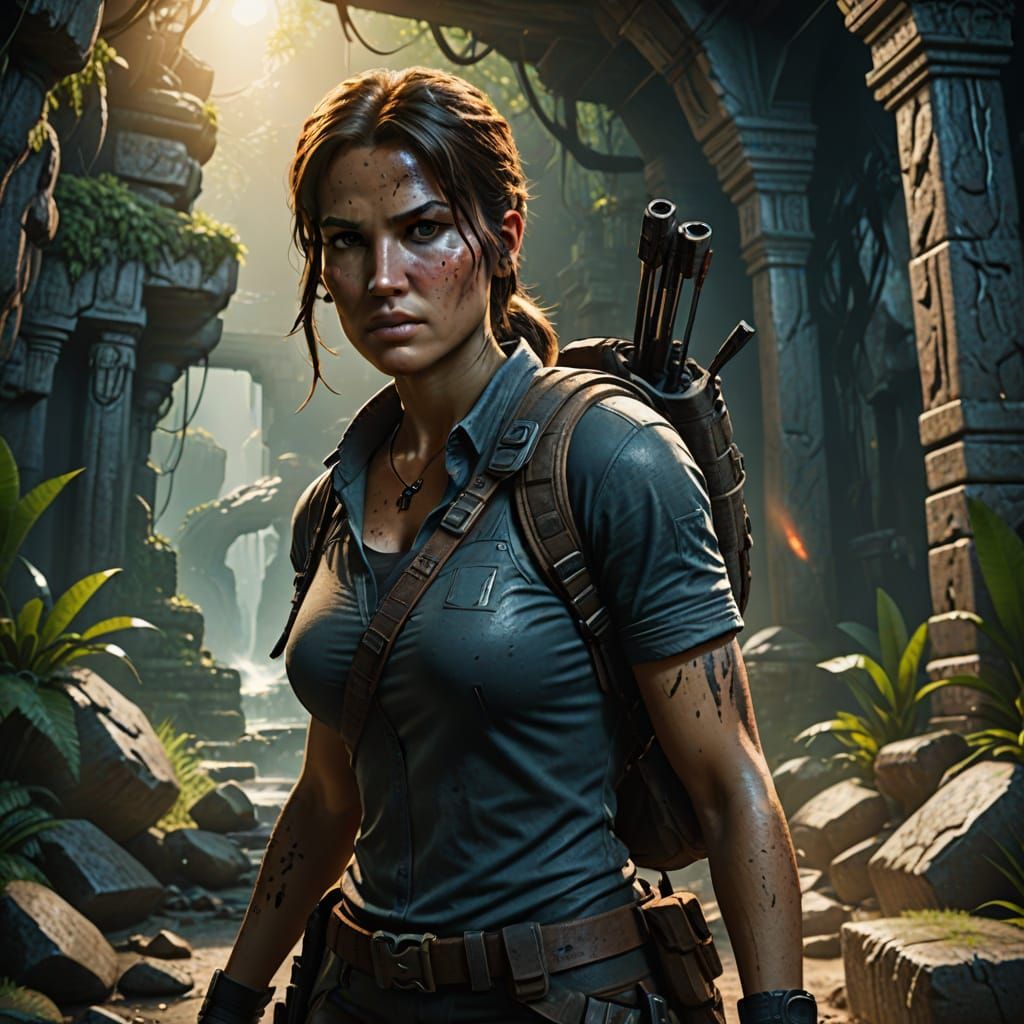 Ethereal Lara Croft in Fantastical Realm