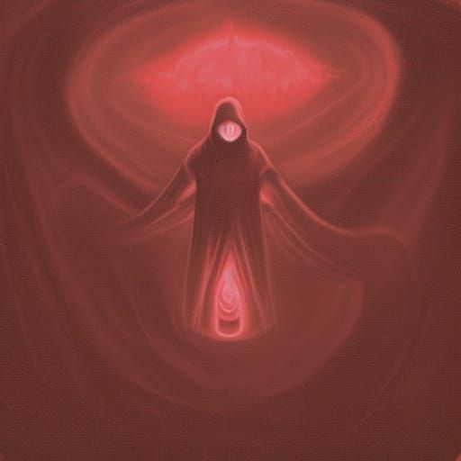 Eldritch Hooded Figure in Fiery Liminal Space
