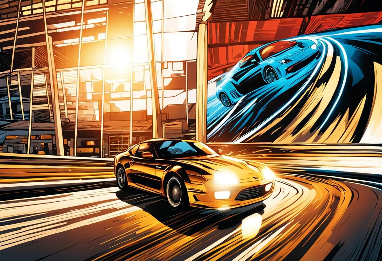 Sports Cars Racing: Comic Book Style Chase Scene