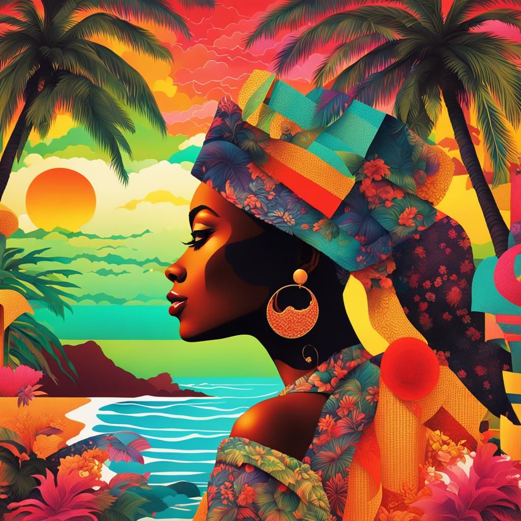 Tropical Afrocentric Woman in Neon Paradise