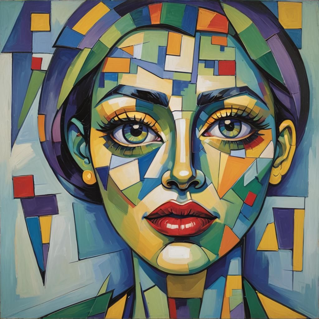 Cubist Portrait of a Fragmented Face in Vibrant Hues