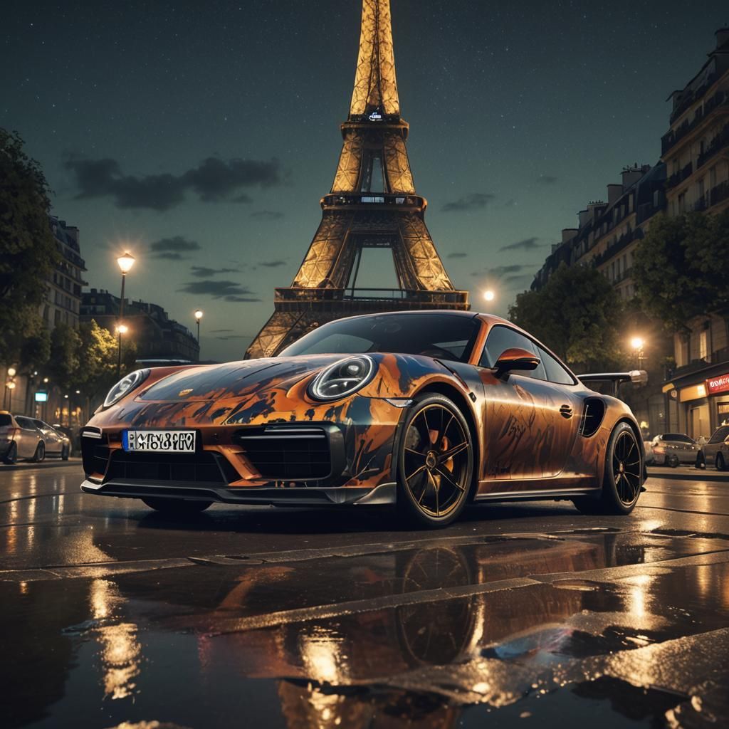 Porsche 911 Turbo at the Eiffel Tower