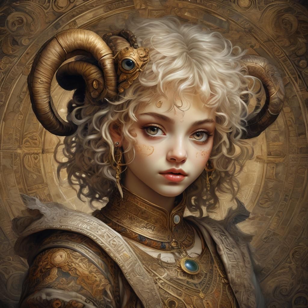 Aries Zodiac Portrait in Rembrandt Style