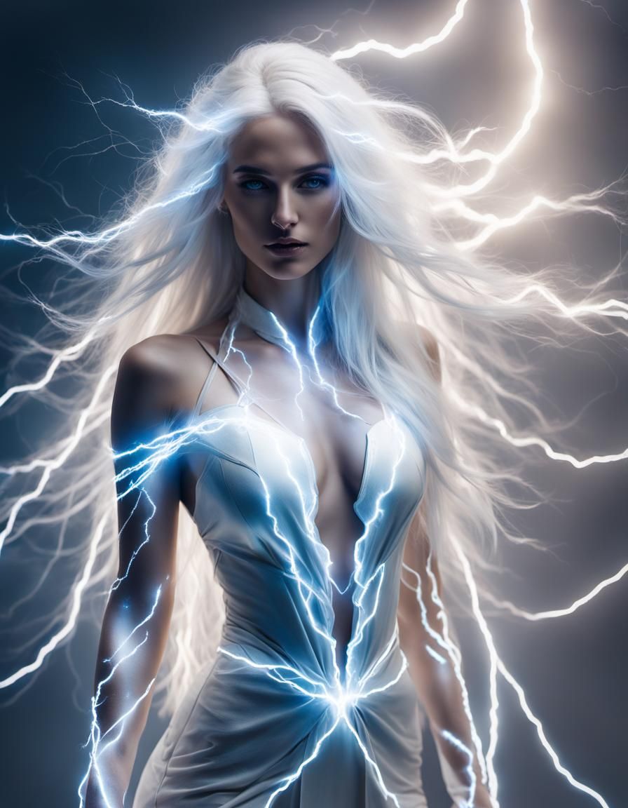 Lightning Goddess Portrait with Electrified Hair
