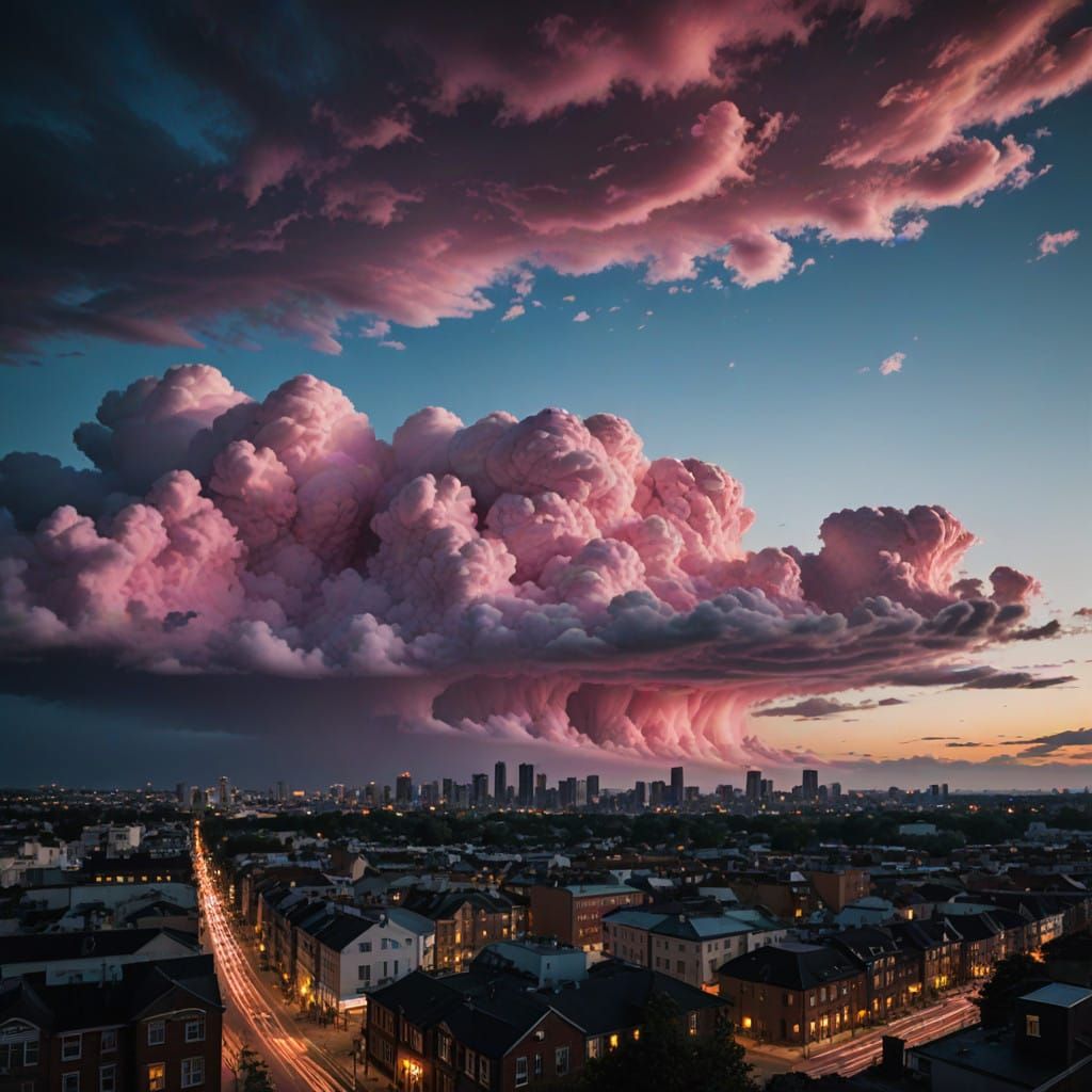 Surreal Neon Cloudscape in Moody Nighttime Atmosphere, inspi...
