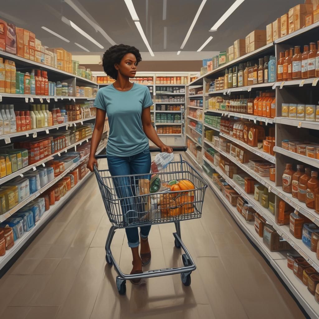 Hyperdetailed Gouache Illustration of Woman Shopping