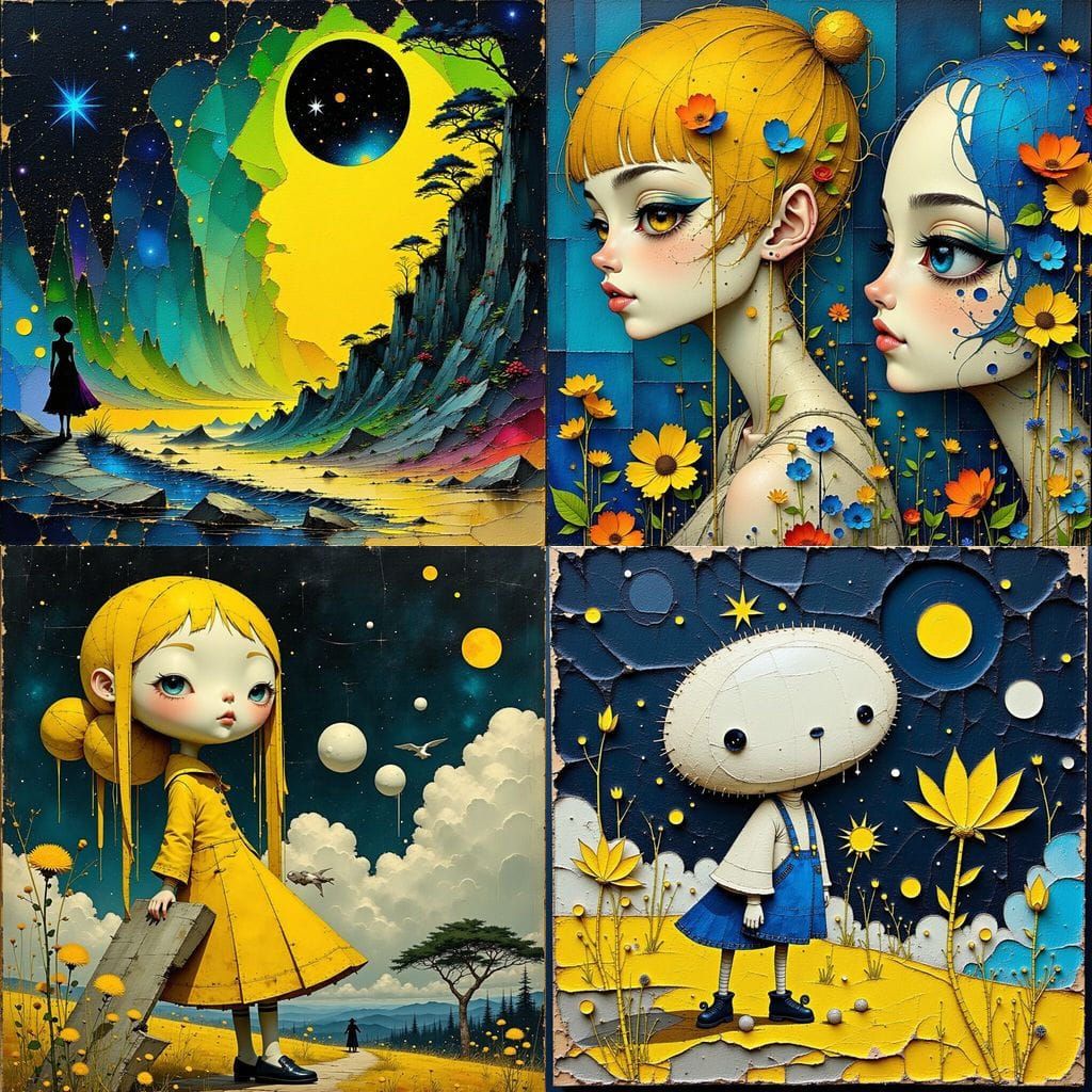 Whimsical Surrealist Painting with Pop Art and Gothic Elemen...