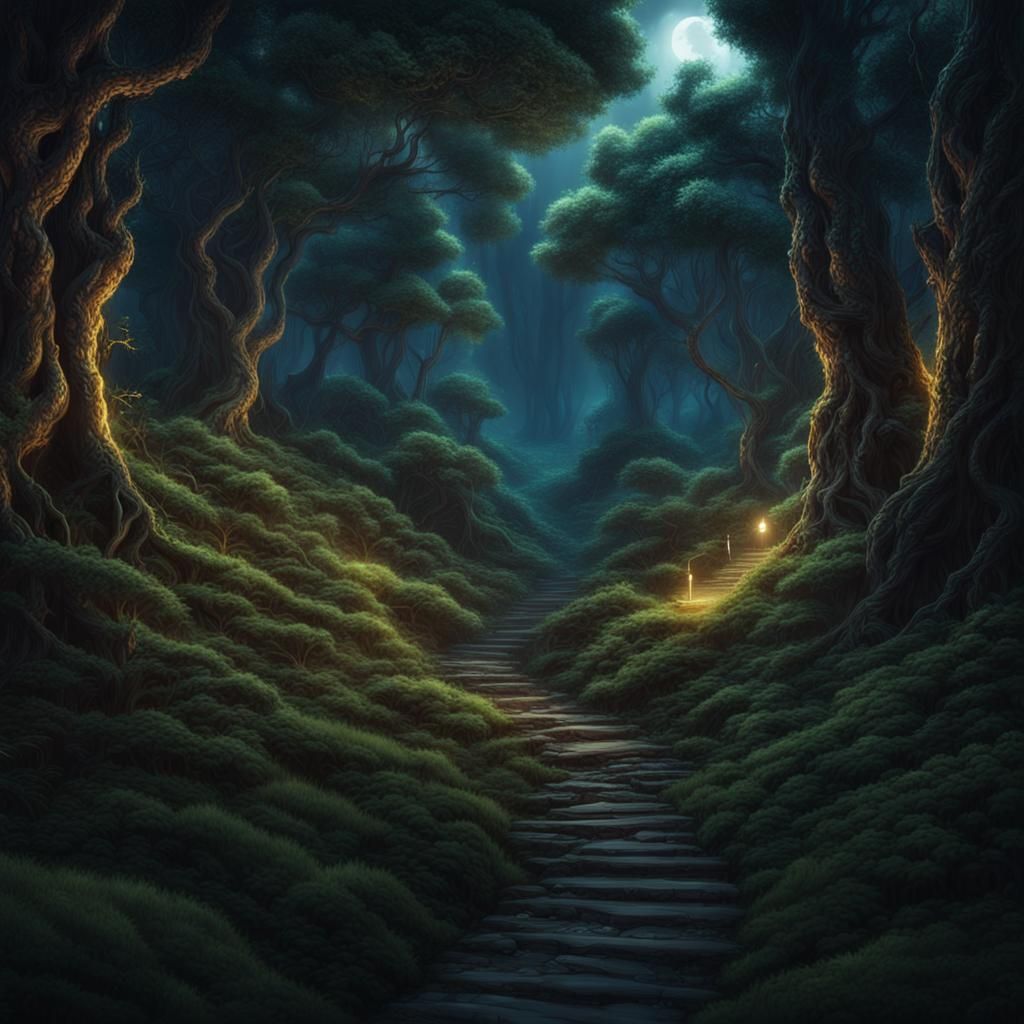 Night in a Dense Fantasy Forest