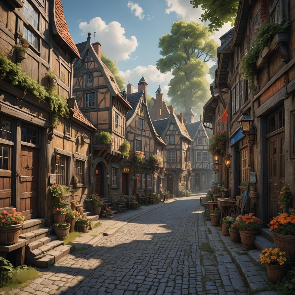 Dutch Village Street in Summer: Detailed Matte Painting