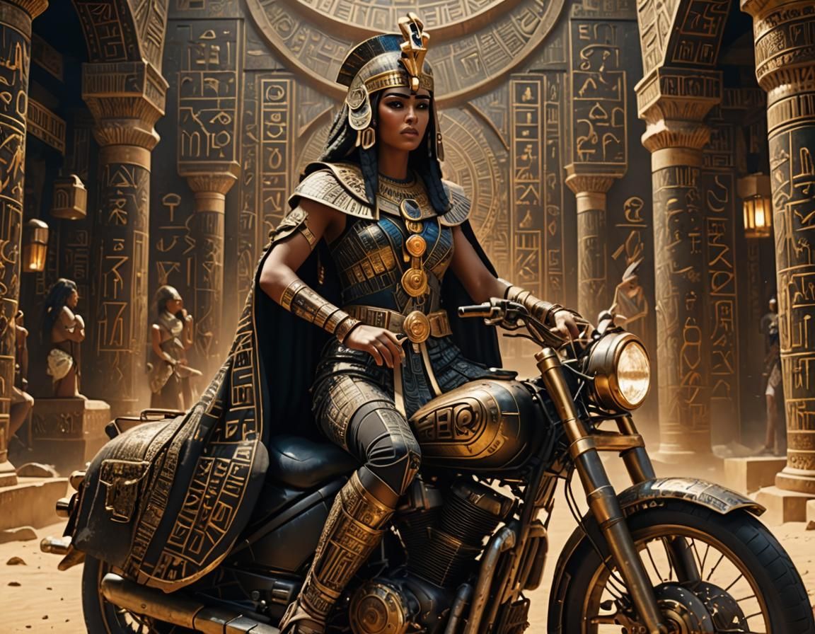 Cleopatra riding a motorbike (#2)