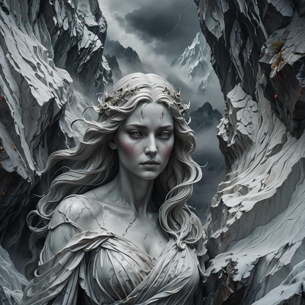 Ghostly Marble Relief on Mystical Mountain