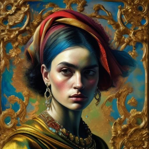 Elegant Woman in Ornate Studio: Oil Painting