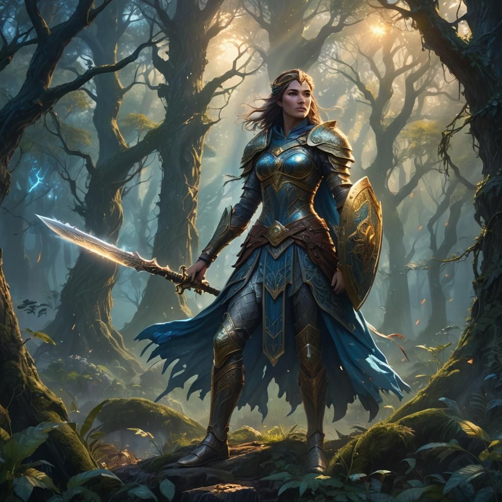 Majestic Warrior in Mystical Forest Concept Art