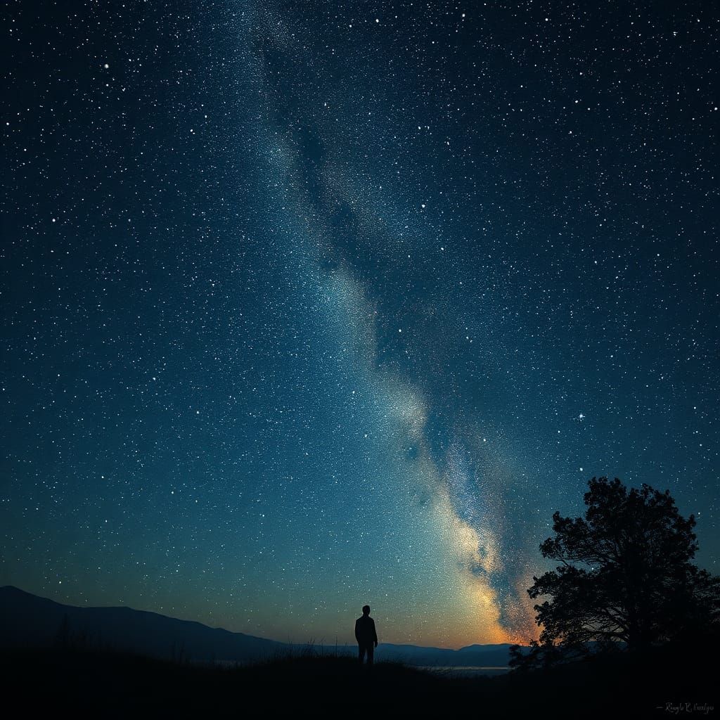 Starry Night Sky Inspired by Pointillism and Photography