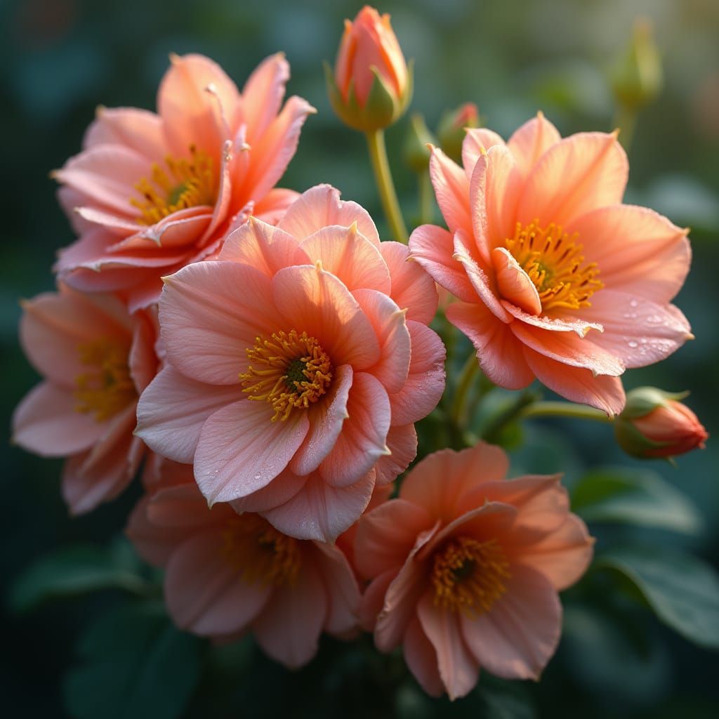 Hyperrealistic Dewy Flowers Still Life