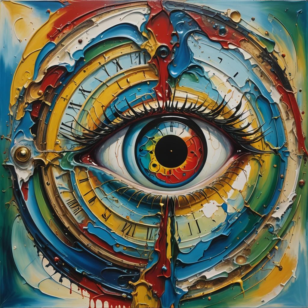 Surreal Eye Reflects Distorted Clock Face