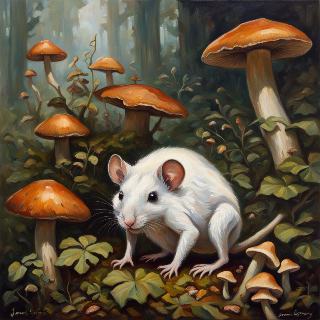 Mushroom Mouse in Whimsical Oil Painting