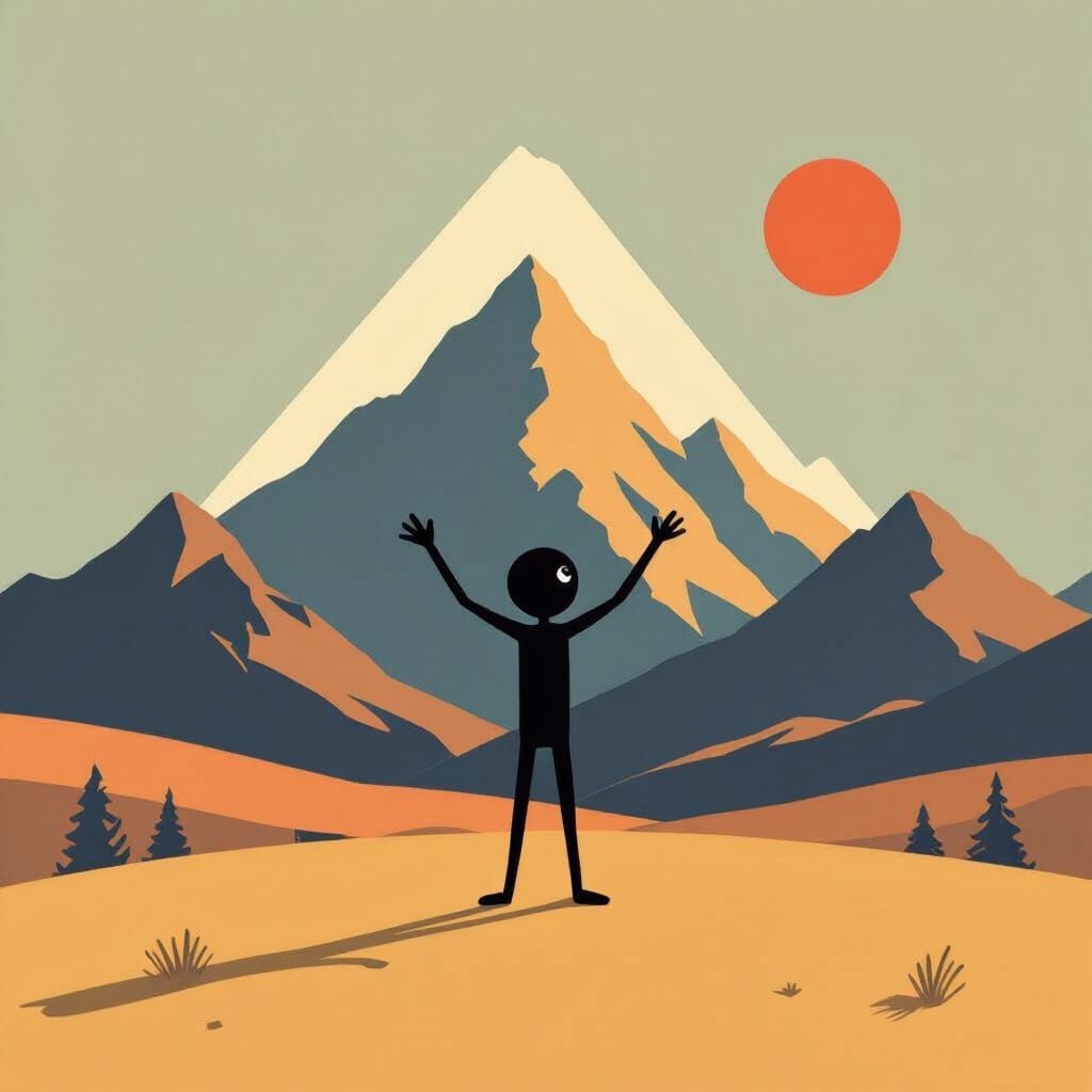 Minimalist Stick Figure on Mountain Silhouette
