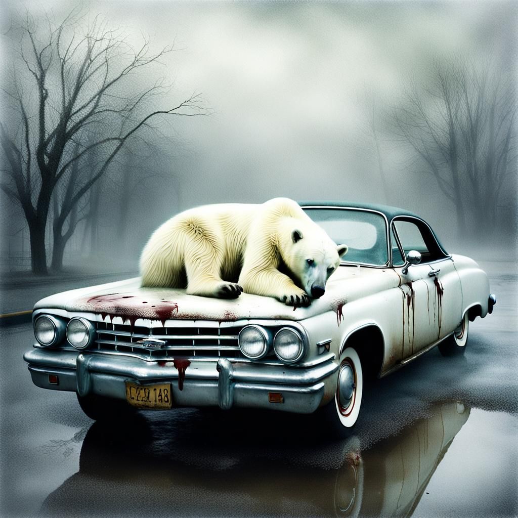 Polar Bear Sleeps on Car: Eerie Photo Masterpiece