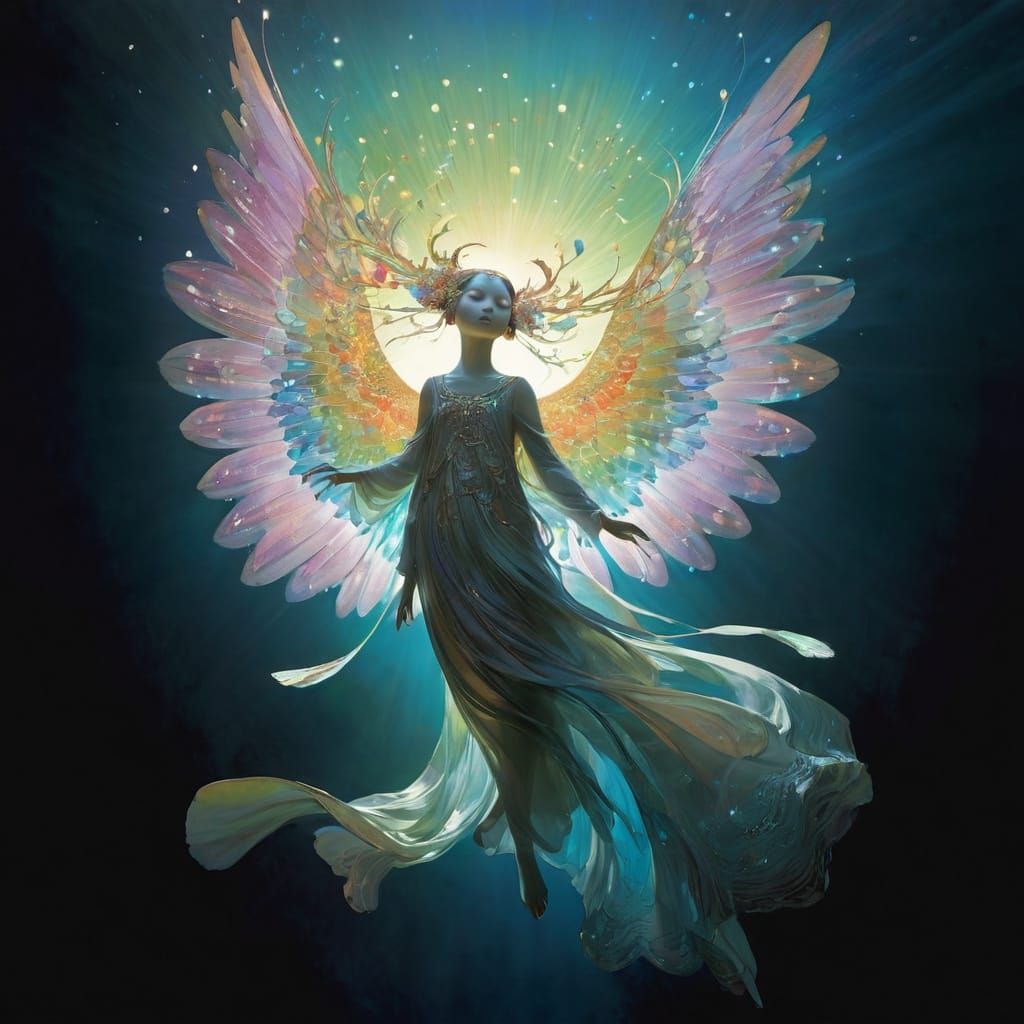 Ethereal Angel Wings With Vibrant Luminescent Colors