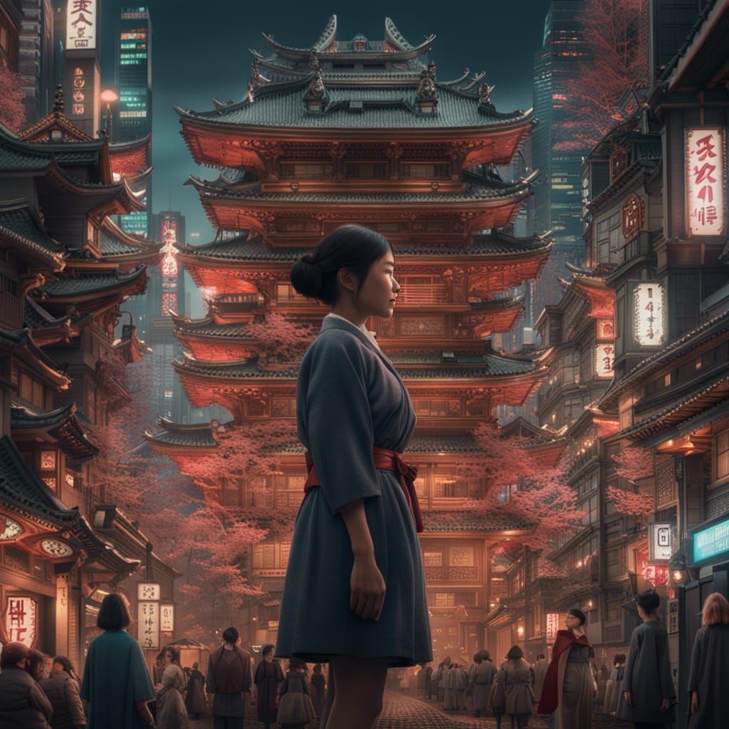 Giant Women Dominate Tokyo in Digital Painting