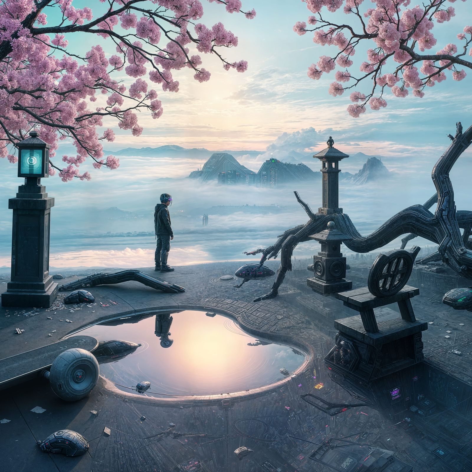 Cyberpunk Japanese Garden at Twilight