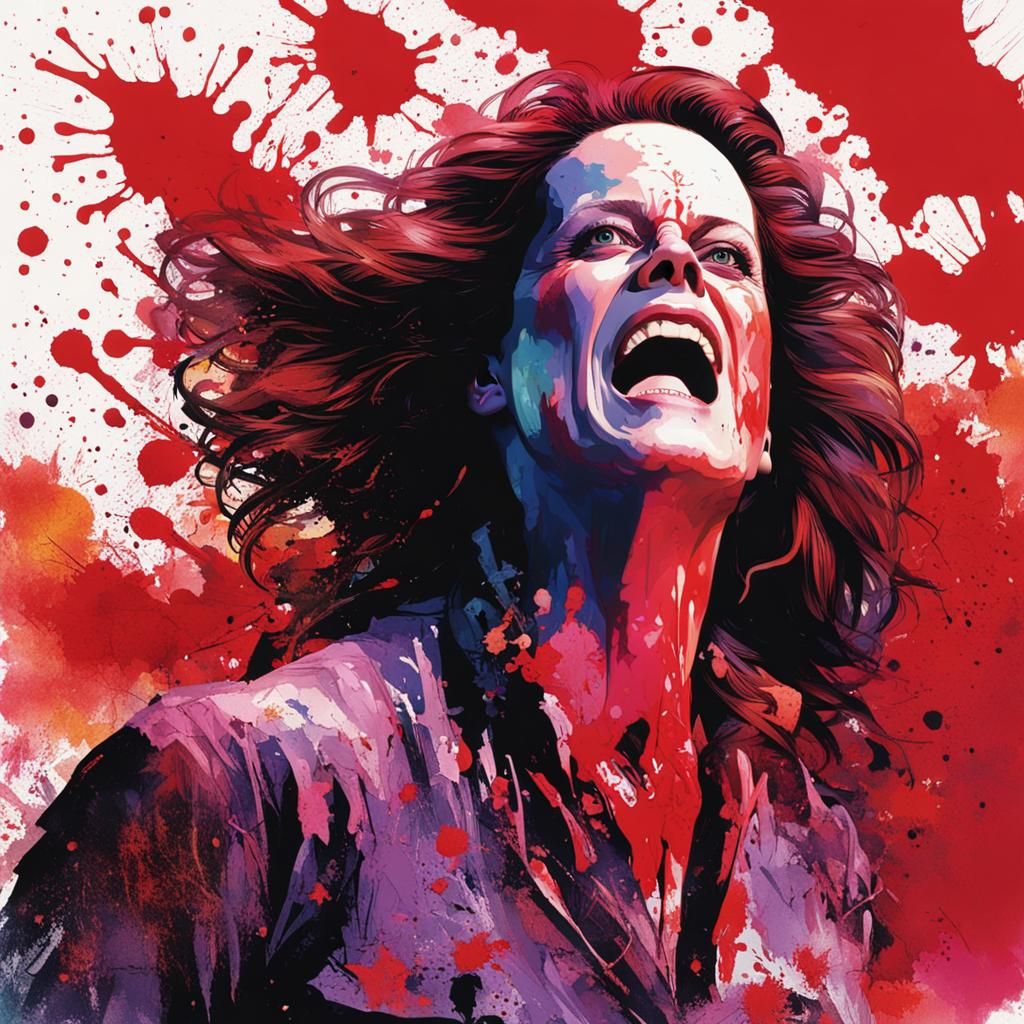 Screaming Portrait with Blood Splatter Effect