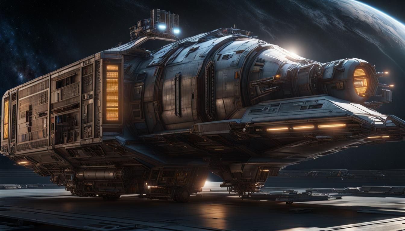 Hyperrealistic Rundown Freighter in Deep Space