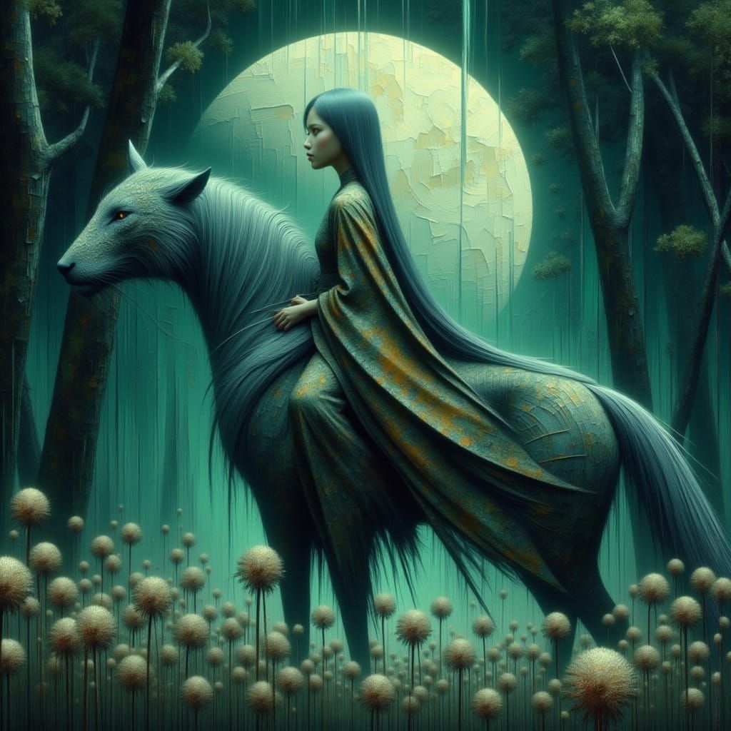 Mystical Chimera Creature in Moonlit Forest