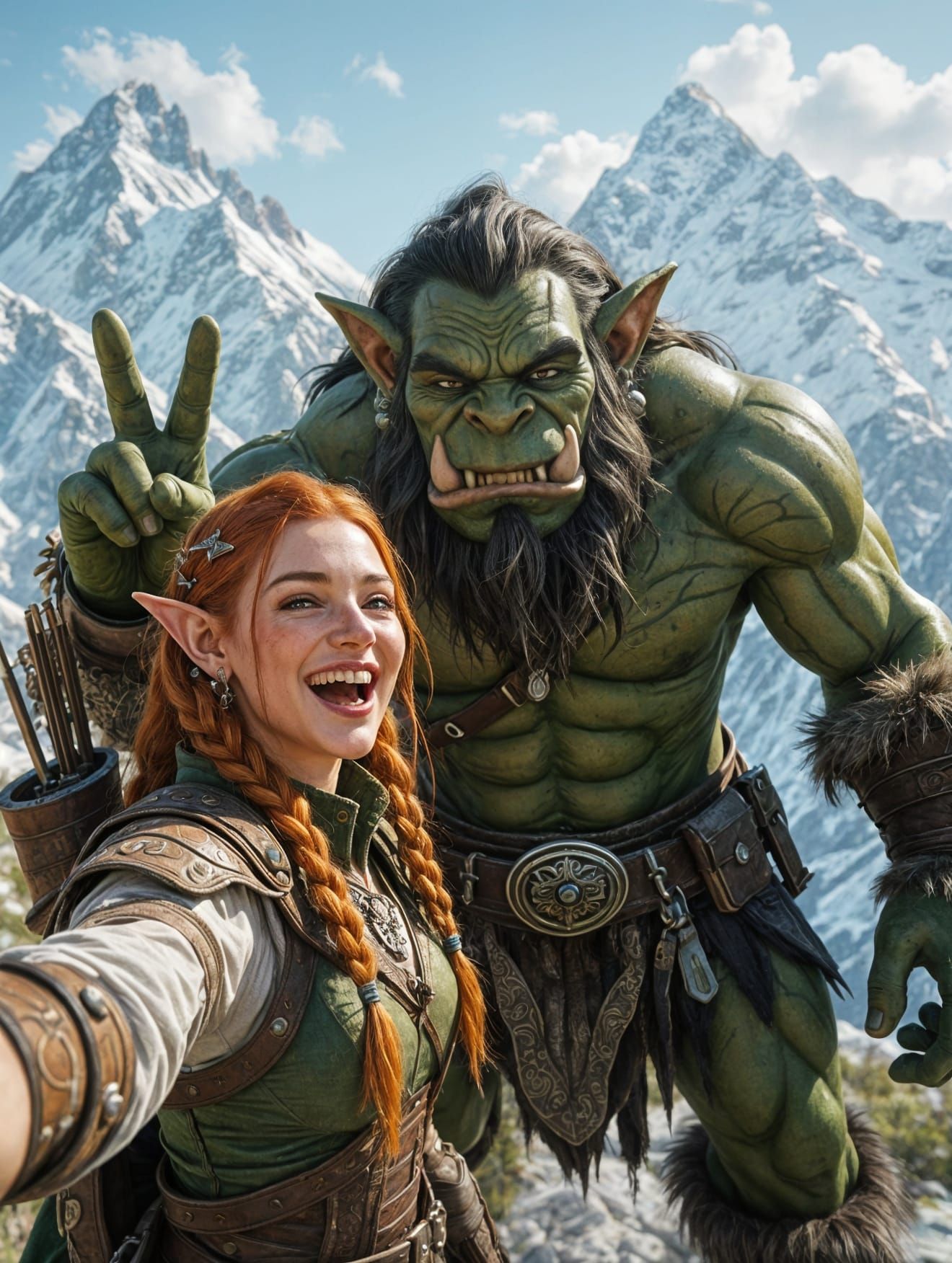 Elf Adventurer Selfie with Mountain Troll