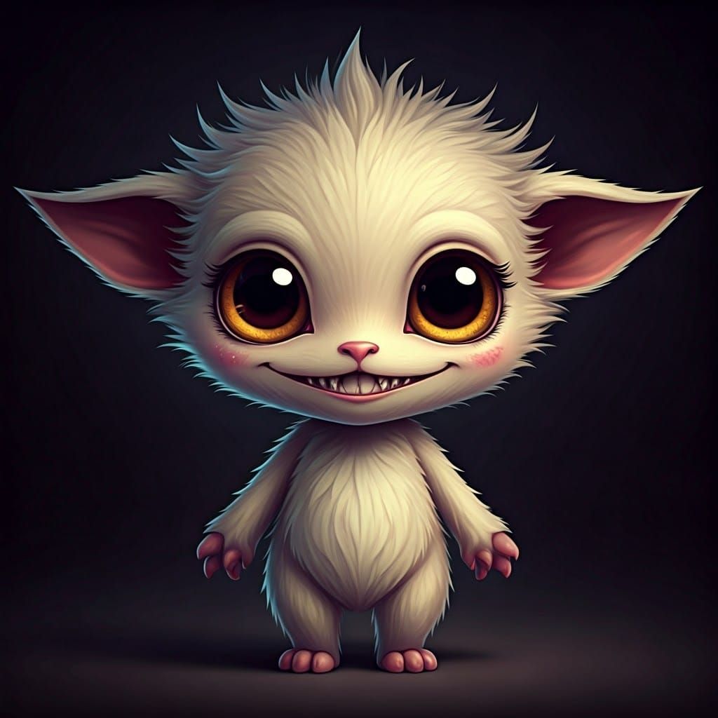 Mischievous Chibi Creature with Supernatural Grin