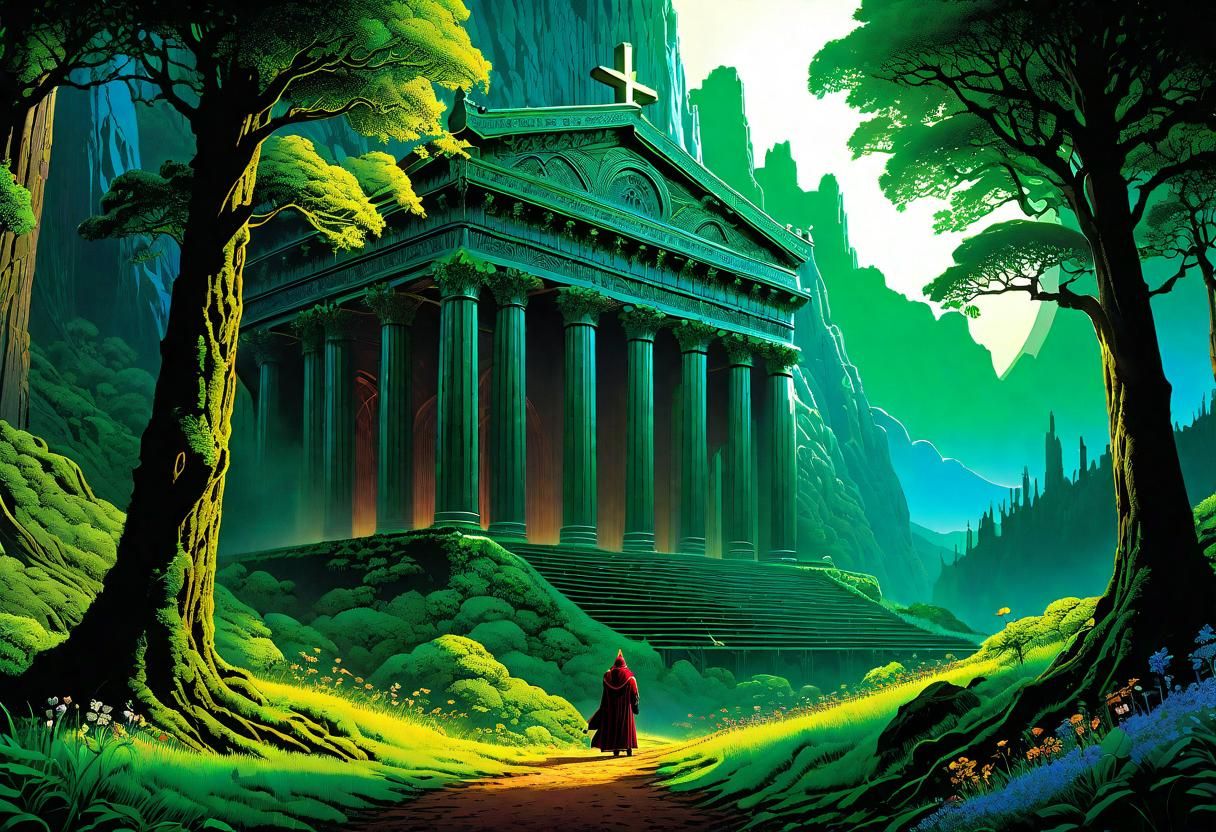 Jesus as Shepherd in Lush Forest, Impasto Gouache Style