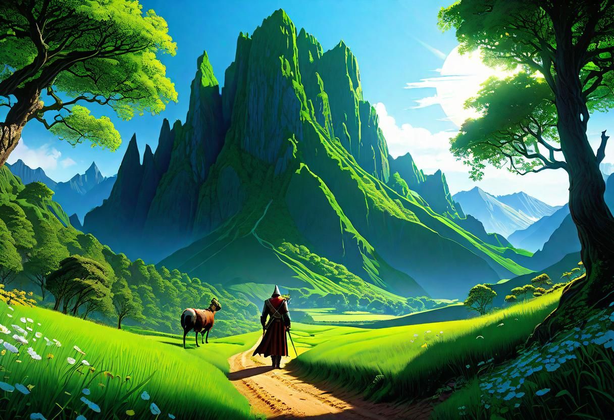 Jesus as Shepherd in Lush Forest, Gouache Style