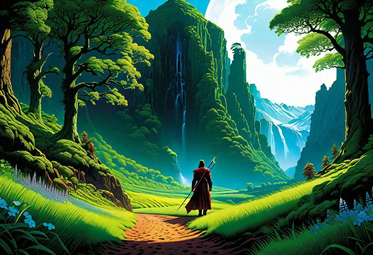 Jesus the Shepherd in Lush Forest, Impasto Gouache Style