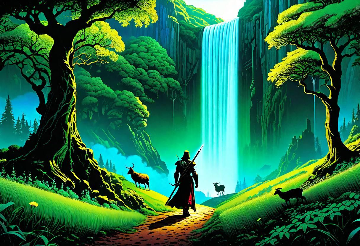 Lush Forest Shepherd in Impressionist Gouache Style