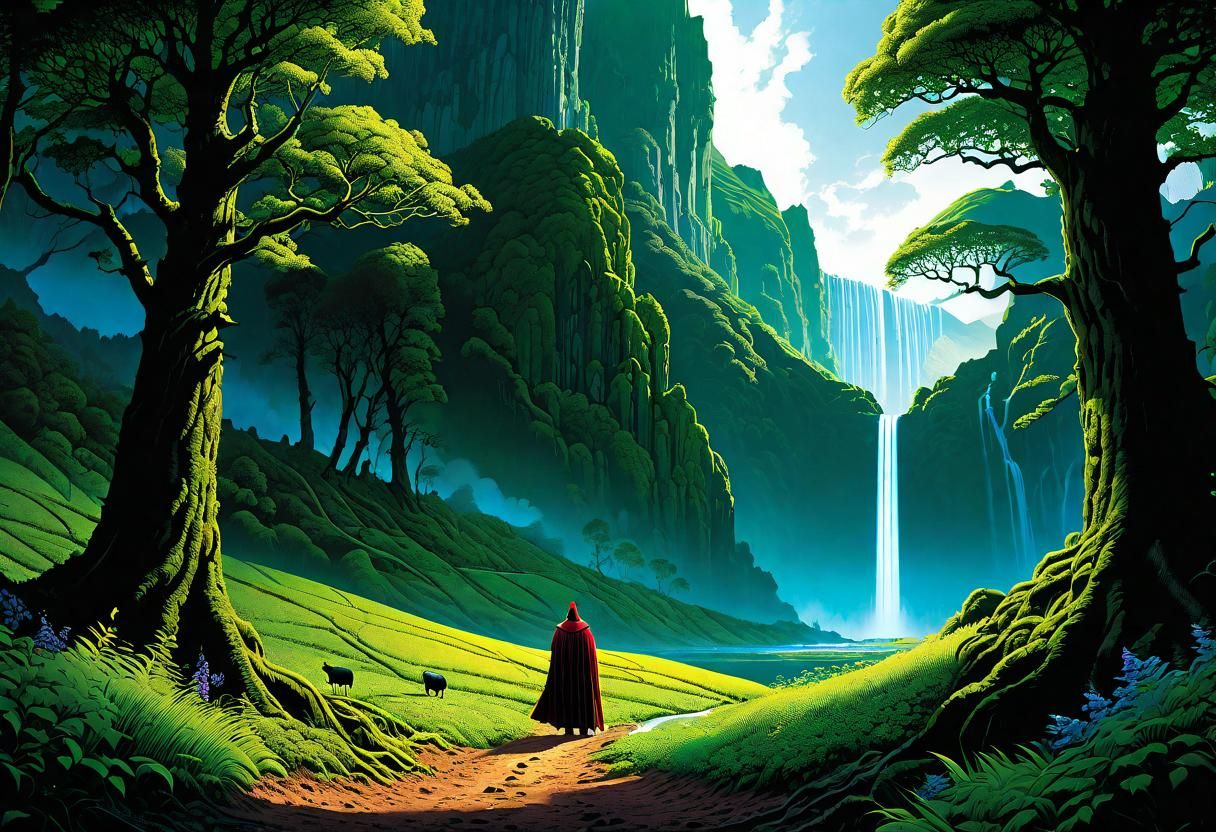 Lush Forest Shepherd in Impressionist Gouache Style