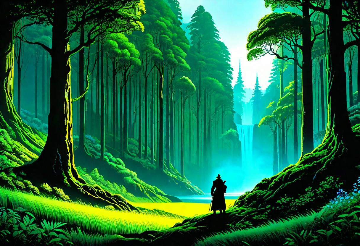 Lush Forest Scene with Shepherd in Impressionist Style